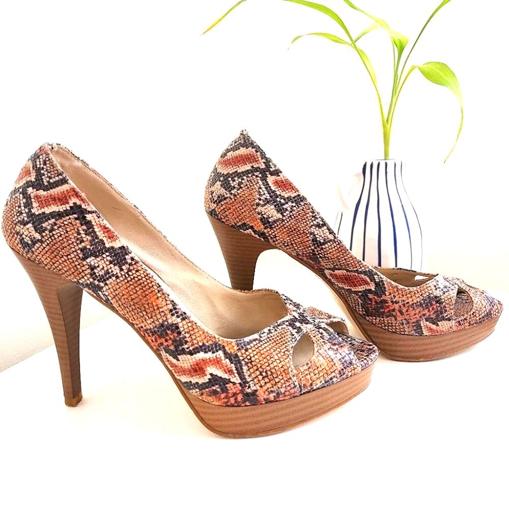 Multicolor Platforms Snake Skin Peep Toe HEELS - 9